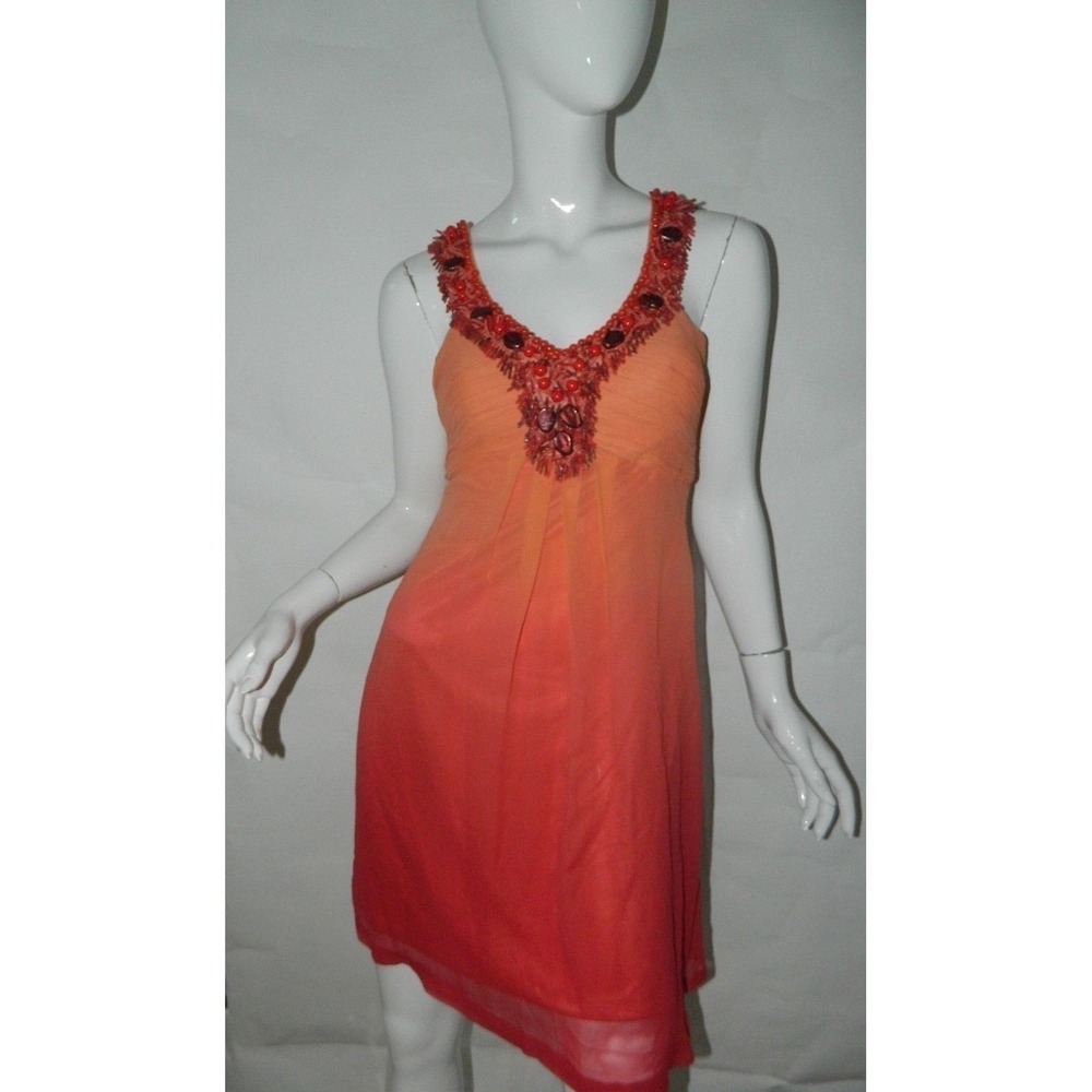 Sue Wong Vintage Dress Size 2 Orange Chiffon Silk Beaded Y2K Party Cocktail